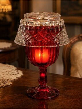 Vintage Viking Ruby Red Goblet Glass Fairy Lamp with Clear Shade